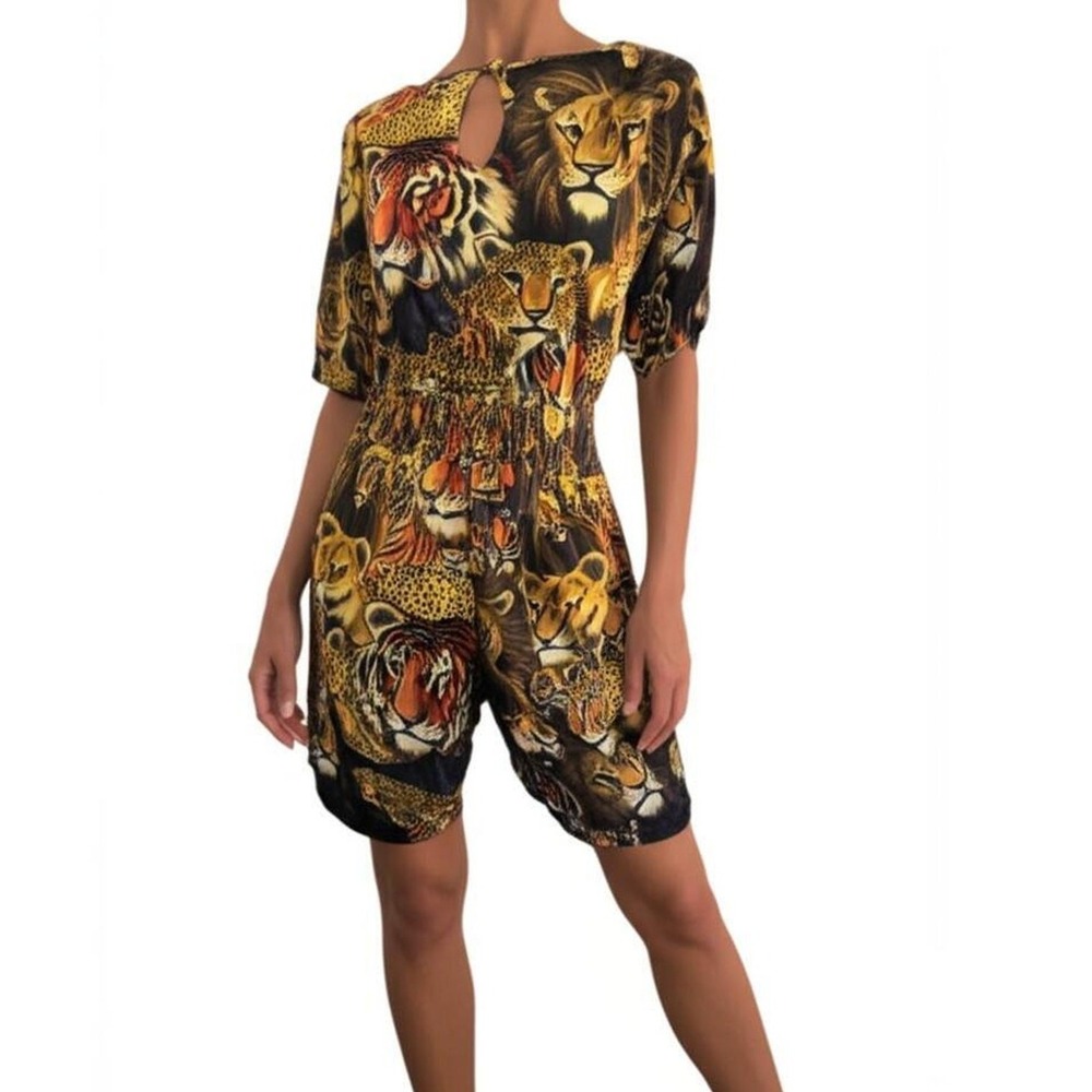 Kosi Bali Romper Set Womens Animal Print Lion‎ Safari Keyhole Elastic Waist